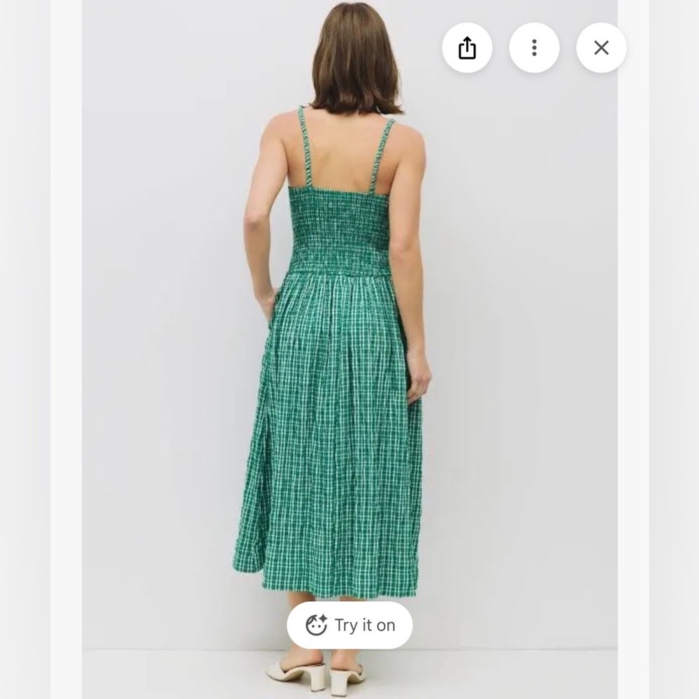 All Row Smocked Plaid Midi Dress - Picture 7 of 8